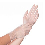 Перчатки виниловые одноразовые с текстурой на пальцах прозрачно- белые М